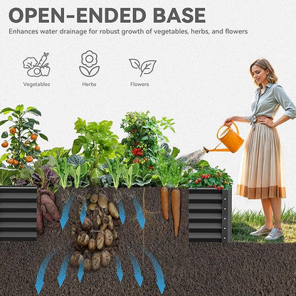 YITAHOME 6x3x1.5ft Large Raised Garden Bed Kit, Galvanized Metal Planter Box with Gloves, Ground Nails, Support Rod, Outdoor Above Ground Planters for Plants Vegetables Flowers, Black