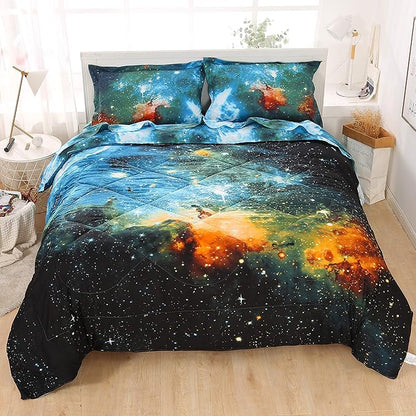 Wowelife 5-Piece Twin Comforter Set for Boys, Premium Galaxy Bedding Set, 3D Galaxy Girls Comforter Set, Comfortable and Soft Kids Bedding Set(Twin, Coloful Galaxy)