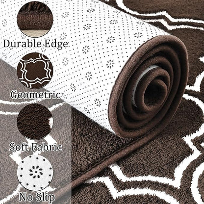 Chicrug Shag Geometric 7x10 Area Rug for Living Room, Large Modern Memory Foam Indoor Carpet, Fluffy Rug for Bedroom Bedside Room Decor for Family Girls Kids Nursery, Brown/White