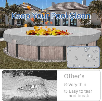 ECOOPTS 9 ft Waterproof Round Polyester Pool Cover for Above Ground Pools, Swimming Pool Cover Protector Winter Safety Cover (Light Grey)