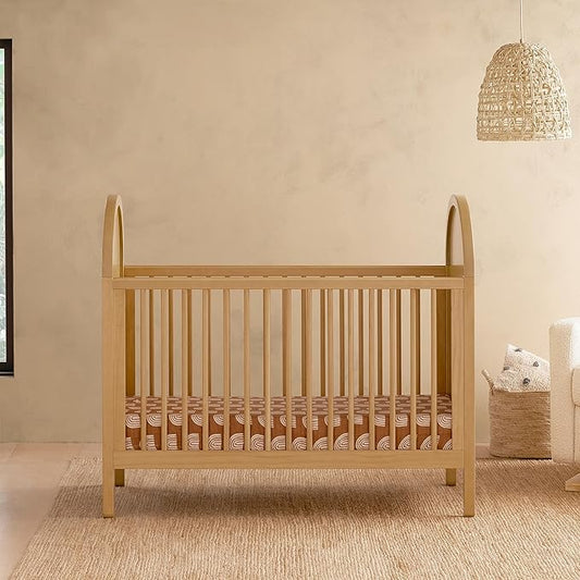 babyletto Bondi Cane 3-in-1 Convertible Crib with Toddler Bed Conversion Kit in Honey with Natural Cane, Greenguard Gold Certified