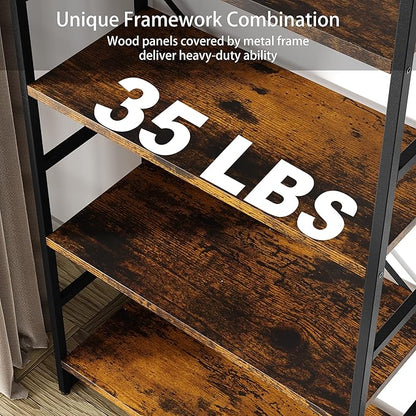 Shintenchi 2 Pieces 5 Tiers Bookshelf, Classically Tall Bookcase Shelf, Industrial Book Rack, Modern Book Holder in Bedroom/Living Room/Home/Office, Storage Rack Shelves for Books/Movies Brown