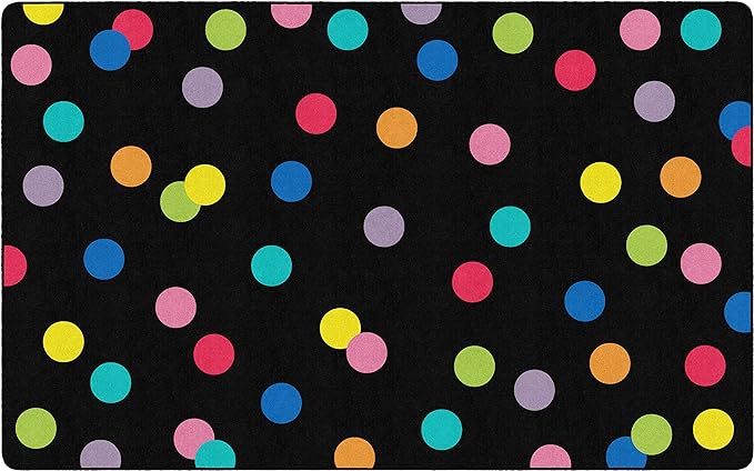 Flagship Carpets Schoolgirl Style Just Teach Rainbow Polka Dots Classroom Area Rug for Indoor Classroom Learning or Kid Bedroom Educational Play Mat, 7'6" x 12', Multi