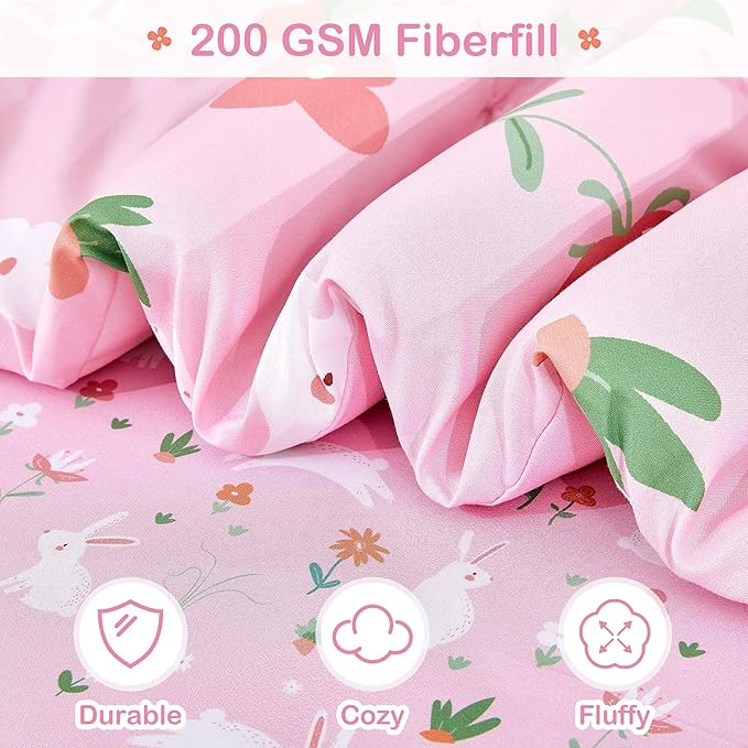 Mooreeke Bed in a Bag for Kids Girls Teens, 7 Pieces Full Size Comforter Bed Set with Shams, Sheet Set, Rabbit Pink Super Soft Microfiber Kids Comforter Bedding Set