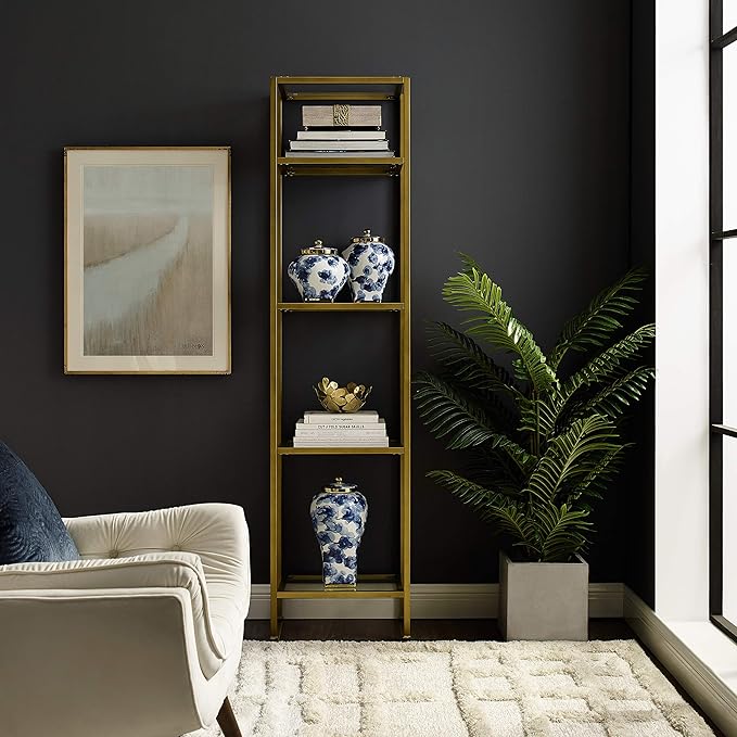 Crosley Furniture Aimee Narrow Etagere Bookcase - Gold and Glass