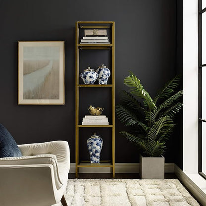 Crosley Furniture Aimee Narrow Etagere Bookcase - Gold and Glass