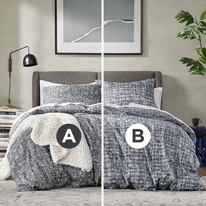 Hyde Lane Comforter King Size for Men, Grey Modern Farmhouse Aesthetic Soft Bedding Set, Masculine Plaid Lines Pattern Bed Sets for All Season, 3 Pieces includes 1 Comforter, 2 Shams (104"x 90")