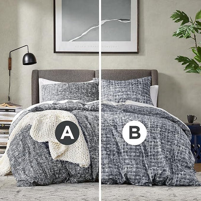 Hyde Lane Mens Full/Queen Comforter Set, Grey Modern Farmhouse Aesthetic Soft masculine Bedding, Plaid Lines Pattern Bed Sets for All Season, 3 Pieces includes 1 Comforter, 2 Shams (90"x 90")