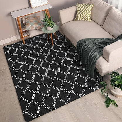 Chicrug Shag Geometric 6x9 Area Rug for Living Room, Large Modern Memory Foam Indoor Carpet, Fluffy Rug for Bedroom Bedside Room Decor for Family Girls Kids Nursery, Black/White