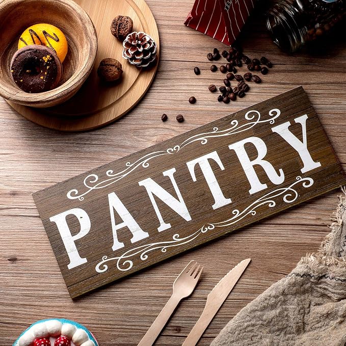 Jetec Pantry Sign Wall Decor 16 x 6 Inch Farmhouse Wood Pantry Signs Rustic Retro Hanging Wooden Art Plaque Decorative for Kitchen Restaurant Door Room Home Decoration(Brown)