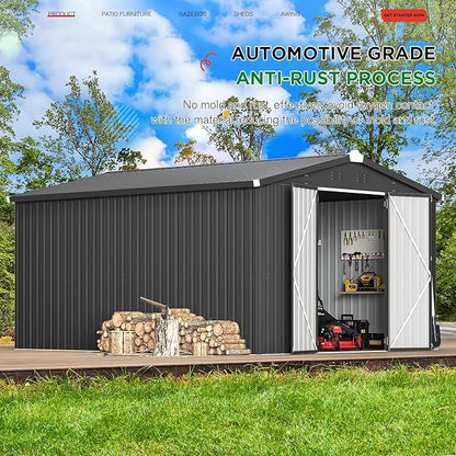 U-MAX 10x14 Outdoor Storage Shed, Large Metal Outside Garden Sheds & Outdoor Storage Clearance, Tool Shed Lockable for Backyard, Patio and Outside Use in Dark Grey