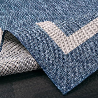 Bordered Outdoor Rug 8x10 Washable Outside Carpet for Indoor Patio Porch Waterproof Easy Cleaning Non Shedding Area Rugs Blue 8 x 10