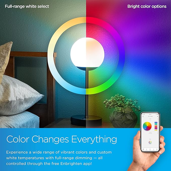 Enbrighten Bedside Decor Lamp Tabletop Wi-FI Dimmable Color Changing Music-Sync 2-Port USB-charging Station 2.4A Dorm Bedroom Home Office Living Room Compatible with Alexa 70331 Black