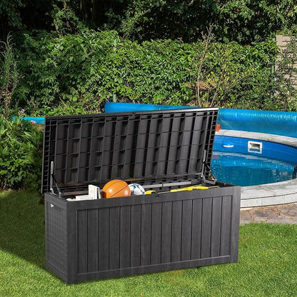 TARKARI 200 Gallon Lockable Resin Deck Box, Waterproof & UV-Resistant Outdoor Storage Box for Outdoor Cushion Storage, Garden Tools & Pool Accessories Storage, Black