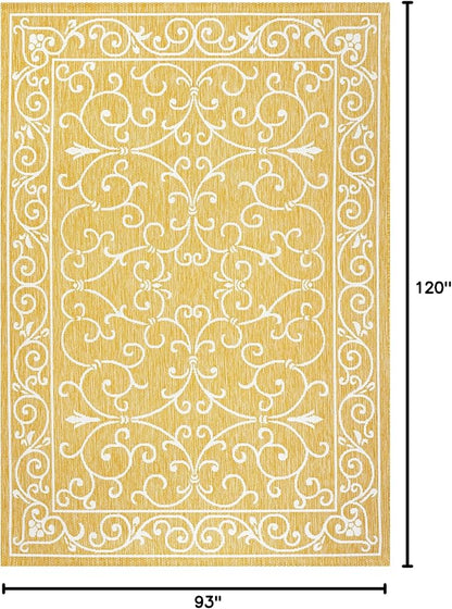 JONATHAN Y Vintage Filigree Indoor Outdoor Area Rug 8X10 Yellow/Cream, Charleston Textured Weave for Backyard, Patio, Porch, Easy-Cleaning, High Traffic, Pet-Friendly, Non-Shedding (SMB106L-8)
