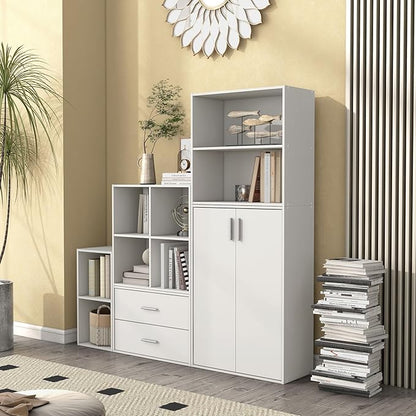 Apexa 2-Tier Cube Storage Organizer Shelves, Stackable Wood Bookcase Fits Cubby Bins for Organization, Dorm Teen Room Decor & Home Office, White