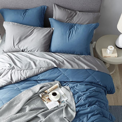 Bedsure Blue California King Comforter Set - 7 Pieces Reversible Bed Set Bed in a Bag California King with Comforters, Sheets, Pillowcases & Shams, California King Bedding Sets