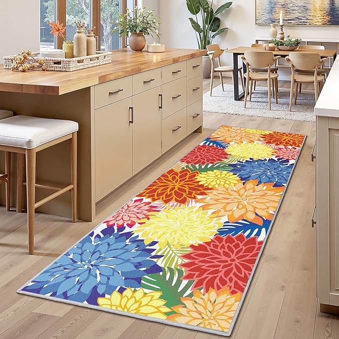 Area Rug 2x6 Washable Entry Rug Multicolored Tropical Botanical Modern Floral Indoor Kitchen Door Mat Entrance Carpet Non Slip for Bedroom Living Room, Porch