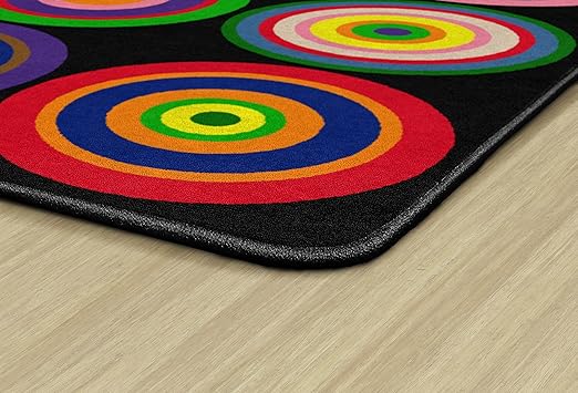 Flagship Carpets Color Rings Colorful Children's Area Rug for Kids Room Circle Seating Décor, Play Carpet for Teaching and Playing, Seats 35, 10'6" x 13'2, Black