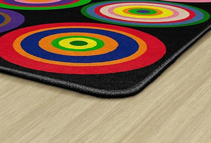 Flagship Carpets Color Rings Colorful Children's Area Rug for Kids Room Circle Seating Décor, Play Carpet for Teaching and Playing, Seats 35, 10'6" x 13'2, Black