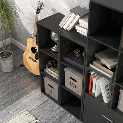 Apexa 3 Cube Storage Organizer Shelves, Stackable Wood Bookcase Fits Cubby Bins for Organization, Dorm Teen Room Decor & Home Office, Black