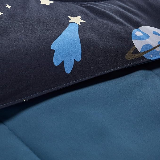 SLEEP ZONE Kids Bedding Twin Comforter Set - Super Soft & Cute Printed 2-Piece Comforter Set All Seasons for Boys, Girls, Fade Resistant, Machine Washable, Blue Galaxy