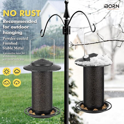 iBorn Bird Feeders for Outdoors, All Metal Mesh Tube, Holding Bird Seed for Outside Feeders,18cm Large Roof, Black, 2.8lb(Seed is not Included)