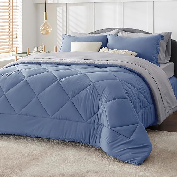 Bedsure Infinity Blue Twin XL Comforter Set - 5 Pieces Reversible Twin XL Bed in a Bag, Twin XL Bed Set Infinity Blue and Grey with Comforters, Sheets, Pillowcase & Sham