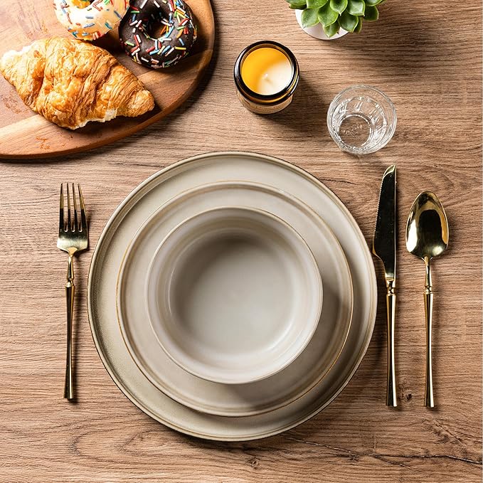 AmorArc Stoneware Dinnerware Sets,Round Reactive Glaze Plates and Bowls Set,Highly Scratch Resistant | Dishwasher & Microwave Safe Dishes Set,Service for 4 (12pc)