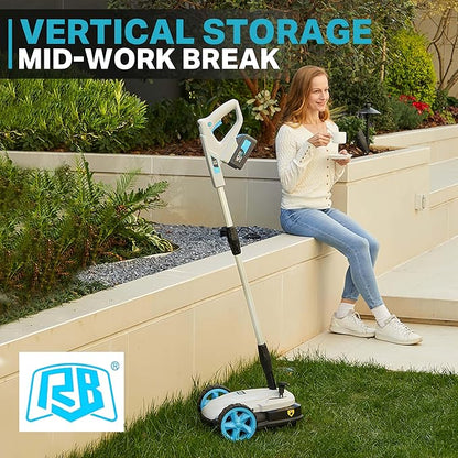 RB 9" Small Lawn Mower for Small Spaces, 40V 2Ah Battery & Charger, Ultra-Light Mini Cordless Lawn Mower with Brushless Motor, 3 Cutting Heights, One-Hand Steering, Upright Storage for Tiny Yards