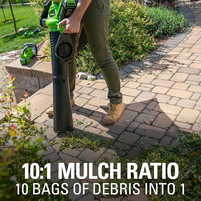 Greenworks 40V (185 MPH / 340 CFM / 75+ Compatible Tools) Cordless Brushless Leaf Blower / Vacuum, Tool Only