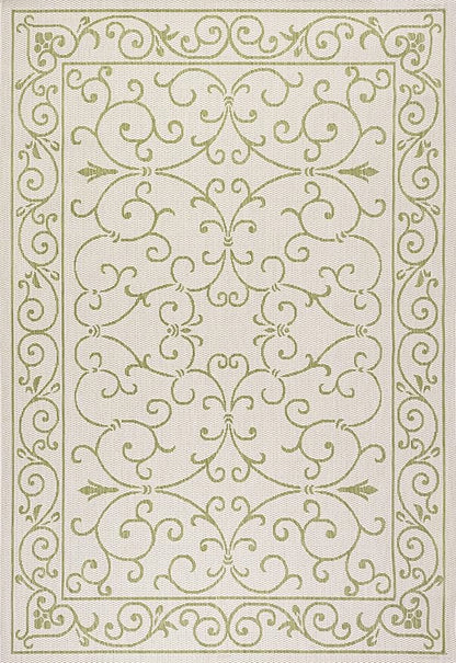 JONATHAN Y Vintage Filigree Indoor Outdoor Area Rug 3X5 Cream/Green, Charleston Textured Weave for Backyard, Patio, Porch, Easy-Cleaning, High Traffic, Pet-Friendly, Non-Shedding (SMB106I-3)