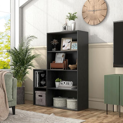 Apexa 4-Tier Cube Storage Organizer Shelves, Stackable Wood Bookcase Fits Cubby Bins for Organization, Dorm Teen Room Decor & Home Office, Black