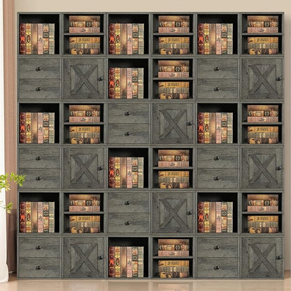 Magic DIY Cube Storage Organizer Stackable Cubes for Home Books Clothes Toy -Modular Cubby Storage System -Closet Organizer -Cube Storage Shelf (French Oak,General Cube)