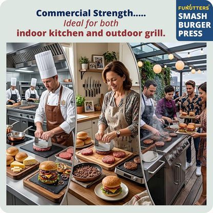 6.5'' Smash Burger Press Patty Maker, Hamburger Smasher Tool, Heavy-Duty Stainless Steel, BBQ Grill and Flattop Griddle Accessory - Commercial Grade