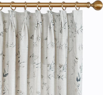 Pinch Pleated Floral Linen Curtains, 100 Inch Wide by 84 Inch Long Printed Curtains for Privacy Light Filtering, Suitable for Living Rooms and Sunrooms.2 Panels