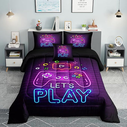 Gamer Comforter Sets,6 PCS Gaming Bedding Set for Boys,Kids Comforter Sets for Boys,Twin Comforter Sets for Boys,Bed in A Bag with Sheets(Twin,Pink Color)