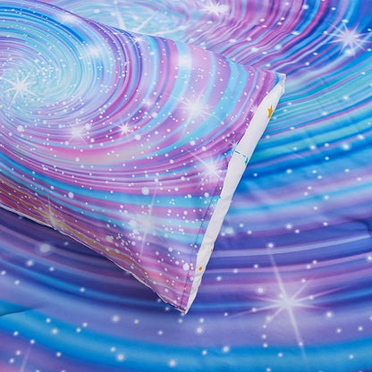 Btargot Super Soft 6 Pieces Gradient Star Ring Comforter Set, Colorful Glitter Rainbow Star Pattern Bedding Set for Boys Girls Teens, Full Purple