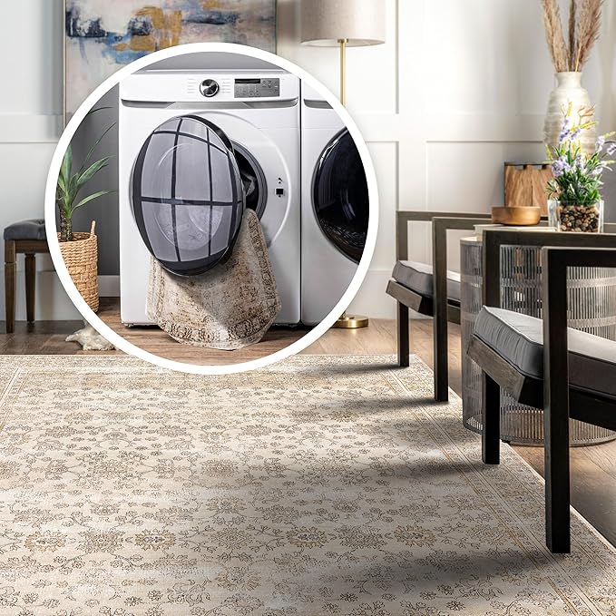 nuLOOM Deadra Medallion 2x6 Machine Washable Runner Rug for Living Room Bedroom Dining Room Entryway Hallway Kitchen, Beige/Ivory