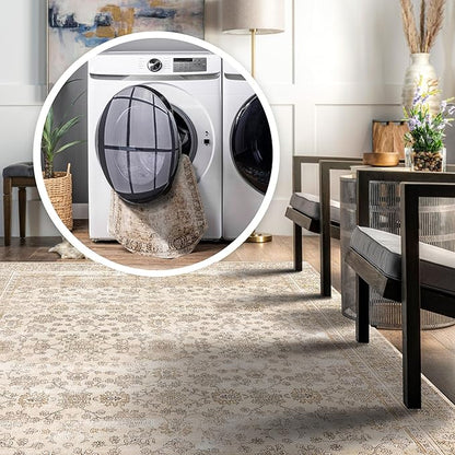 nuLOOM Deadra Medallion 2x6 Machine Washable Runner Rug for Living Room Bedroom Dining Room Entryway Hallway Kitchen, Beige/Ivory