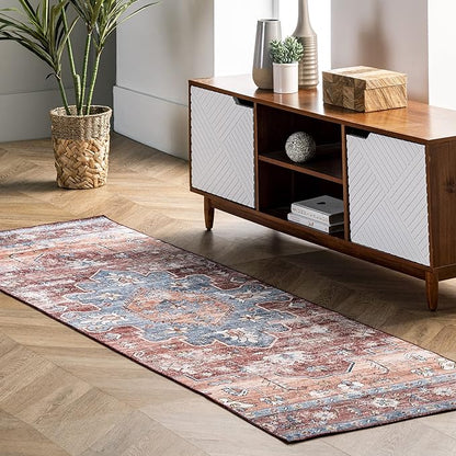 nuLOOM Zena Medallion Machine Washable Ultra Thin Runner Rug, 2' 6" x 12', Rust