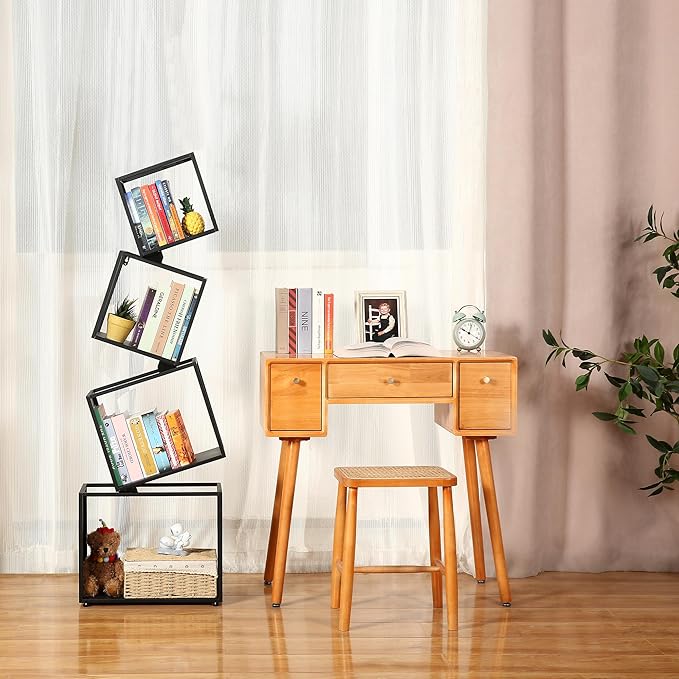 Bookshelf 2024 NEW, 4-Tier Bookshelves, 49.2" Tall Black Bookshelf, Book Shelf, Bookcase, Modern Bookshelf, Storage Shelves for CDs/Books/Collections, Display Shelf, Livingroom, Bedroom, Office