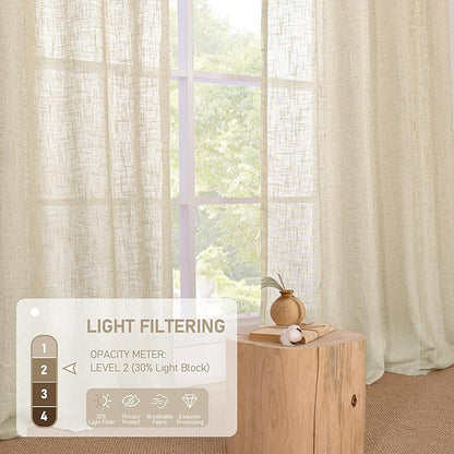 LAMIT Short Linen Curtains 40 Inch Length for Kitchen, Semi Sheer Light Filtering Window Curtains Farmhouse Boho Bronze Grommet Panels for Cafe/RV Camper, Linen, 2 Panels, 34 x 40 Inch