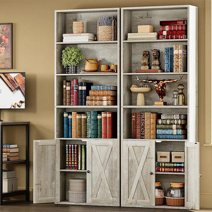 IRONCK Industrial Bookshelves and Bookcases with Doors Set of 2 Floor Standing 6 Shelf Display Storage Shelves 70 in Tall Bookcase for Home Office, Living Room