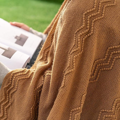 MIULEE Knitted Brown Throw Blanket for Couch,Boho Bed Decor Knit Outdoor Blankets Throw Size with Tassels Cozy Woven for Sofa Home Chair Wave Pattern 50" x 60" Inches
