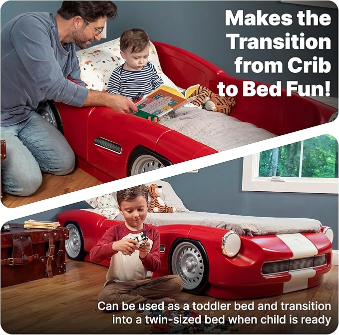 Step2 Roadster Toddler-to-Twin Bed, Crib to Twin Transition Race Car Bed, Adjustable, Ages 3+ Years Old, Easy Assembly, Red