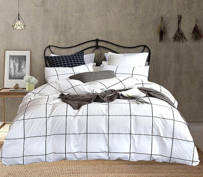 White Grid Comforter White Plaid Bedding Set Twin White with Black Line Stripes Boys Checkered Comforters Bedding Set Girls White Grid Comforter Set Twin