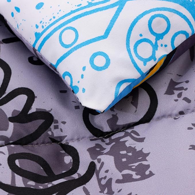 Btargot Gaming Stone Pattern Comforter Set for Boys Girls Kids, 3 Pieces Reversible Skateboard Game Console Flame Painting Bedding Set, Grey Twin