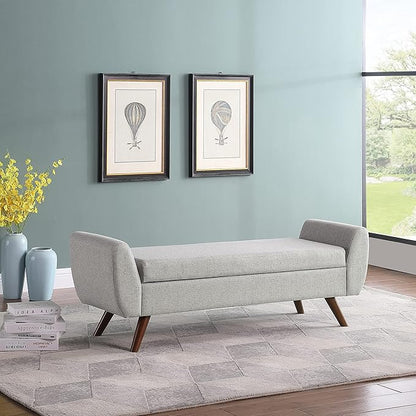 HomePop Modern Storage Bench with Wood Legs Home Décor|Bench with Storage for Living Room & Bedroom - Light Gray Woven
