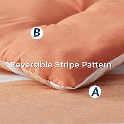 Bedsure Bed in a Bag Twin Size 5 Pieces, Burnt Orange White Striped Bedding Comforter Sets All Season Bed Set with 1 Pillow Sham, Flat Sheet, Fitted Sheet and 1 Pillowcase